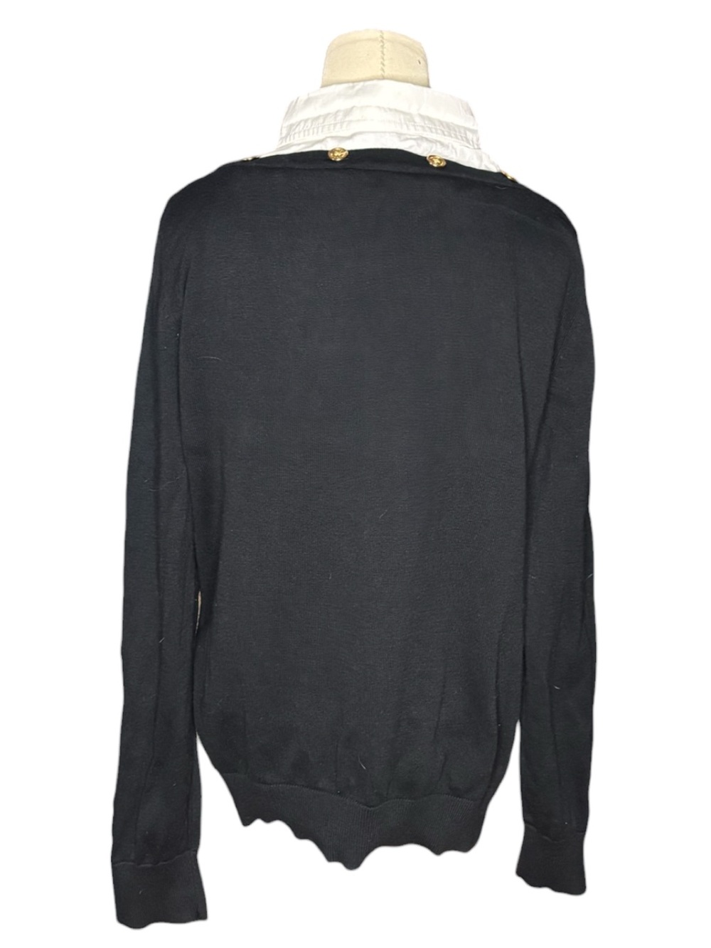 Lauren Ralph Lauren Black Layered Collar Gold Button Sweater - Picture 3 of 4